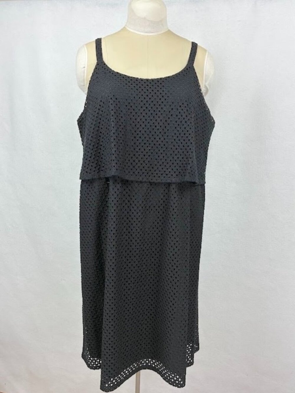 Ava + Viv Sleeveless Dress Laser Cut Eyelet Overlay Coquette Dark Fall Flirty 2X